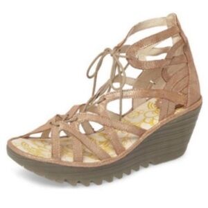 Fly London Tan Gladiator Shooties Yuke Cutouts Style Sandals Shoe Size 40 US 9